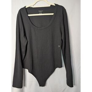 American Eagle Women's XXL Long Sleeve Ribbed Bodysuit Black (710)